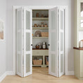 Bifold Doors for 64" x 80" Opening, 3-lite Tempered Frosted Glass Closet Folding Doors with Hardware kit Included, Easy Assembly, White