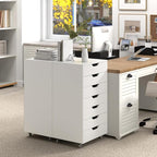 7 Drawer File Cabinet, Mobile Filing Cabinet w/Universal Wheels, Wood Printer Stand with Storage, Rolling File Cabinets for Home Office, Living Room, Bedroom (White, 7 Drawers)