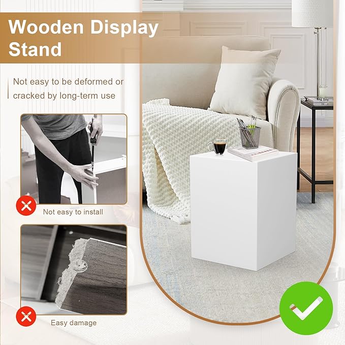 Cube Display Pedestal Stand for Bridal Shop, Square White Display Risers Columns, Party Event Decor Platform Base Showcase for Comic-Con Home Shop Boutiques (11.8*11.8*15.7in)