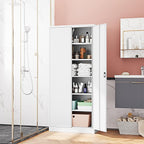Metal Storage Cabinet-72” Tall Steel File Cabinets with Lockable Doors and Adjustable Shelves-White Steel Storage Cabinet for Kitchen, Office, Garage