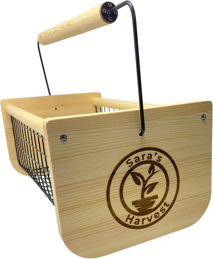 Personalzied Harvest Garden Basket, Handmade Solid Wood Construction with Rotatable Handle, Wire Mesh Design, 16x9x7 Inches, Multi-Purpose Vegetable and Fruit Harvesting Hod Custom Name