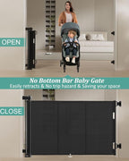 71 inch Retractable Baby Gates 34 inch Tall, Retractable Gate with Reinforced Strip Design to Prevent Crawling Through, 6 FT Retractable Dog Gate for Stairs, Doorways, Hallways, Indoor/Outdoor
