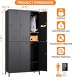 Aobabo Combination Lock Metal Storage Locker for Employees, 6 Doors Lockable Storage Locker with 18 Hooks for Office Gym School, Black, Assembly Required