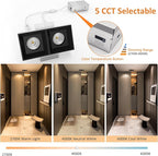 LED Square Recessed Lighting 4 Pack, 24W Aluminum Trimless Downlight, Adjustable Ceiling Light with junction Box, 5 CCT 2700K-6000K, TRIAC Dimming Rotation Spotlight for Living Room Bedroom Hallway