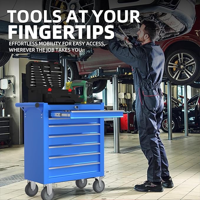 7-Drawers Garage Tool Chest, Large Capacity Tool Cabinet Heavy Duty Mechanic Rolling Tool Box Metal Locking Tool Cart with Drawers and Wheels for Storage