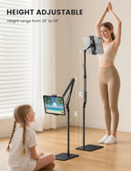 Lamicall Tablet Floor Stand Holder - [55" Height Adjustable][ Flexible Arm] Multi Angle Tablet Holder, 5lb Weighted Base Bed Mount for 4.7-13" Devices, iPad Pro Air Mini, Kindle, Tabs, E-Readers