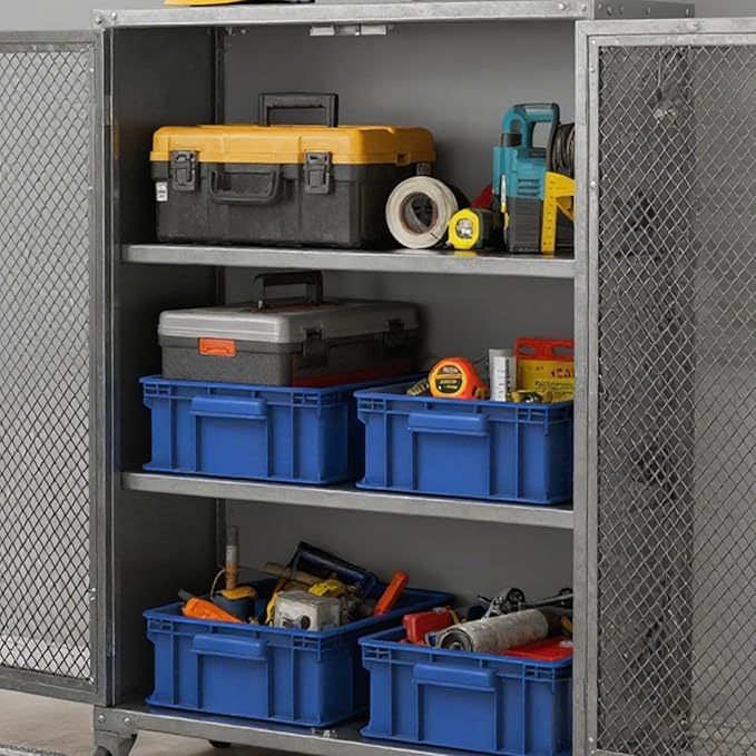 Heavy Duty Plastic Storage Bin, Stackable Organizer for Tools, Parts, and Hardware, Durable Storage Box for Factory, Workshop, And Garage, Blue, 1-Pack
