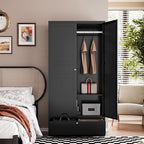 Letaya Wardrobe Closet,72" H Clothing Metal Storage Cabinet with Storage Drawer Adjustable Shelves and Hanging Rod,Bedroom Armoire Cabinet Clothes Organizer (Black)