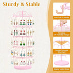 EsLuker.ly Earring Holder Organizer Rotating Display Tree Stand, Adjustable Height Earring Card Hanger Rack with 50 Hooks for Vendors Market Selling, 5 Tier Metal Jewelry Storage Tower, Pink