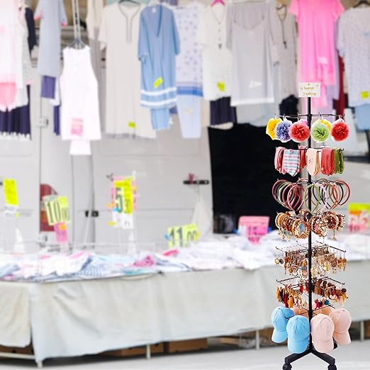 Ripeng 2 Pcs 7‑Tier Retail Display Stand – Rotating Display Rack with Wheels for Jewelry Keychains Socks Hats – Adjustable Movable Shop Spinner for Craft Shows Vendor Events & Stores Accessories,Black