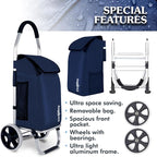 Ultra-Lightweight Foldable Grocery Cart with 40L Capacity, Soft Rolling Wheels, Removable Insulated Bag – Multi-Purpose Personal Hand Truck (Blue)