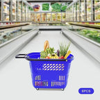 Rolling Shopping Baskets, 6PCS Shopping Carts 35L/9.2gal Plastic Rolling Shopping Basket with Wheels and Handle for Carrying and Storing Clothing Groceries (Blue)