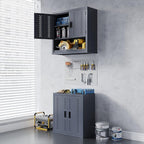 Metal Garage Wall Cabinet, Wall Mounted Storage Cabinets with Doors, Floating Steel Cabinet with Adjustable Shelves and Open Drawer, Heavy-Duty Tool Organizer for Warehouse, Basement, Kitchen