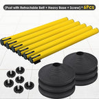 6 Pack Premium Crowd Control Stanchion Set, 40" H Delineator Post with 10' Feet Retractable Belt, Heavy-Duty Base, Safety Rope Barriers for Traffic Queue (Heavy Rubber Base, Yellow)