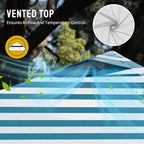 CROWN SHADES 10x10 Pop Up Canopy - Beach Tent with One Push Setup - Easy Outdoor Sun Shade for Events, Parties, Camping - Gazebo with STO-N-Go Cover Bag, Silver Coated Top, Cyan Blue Stripes