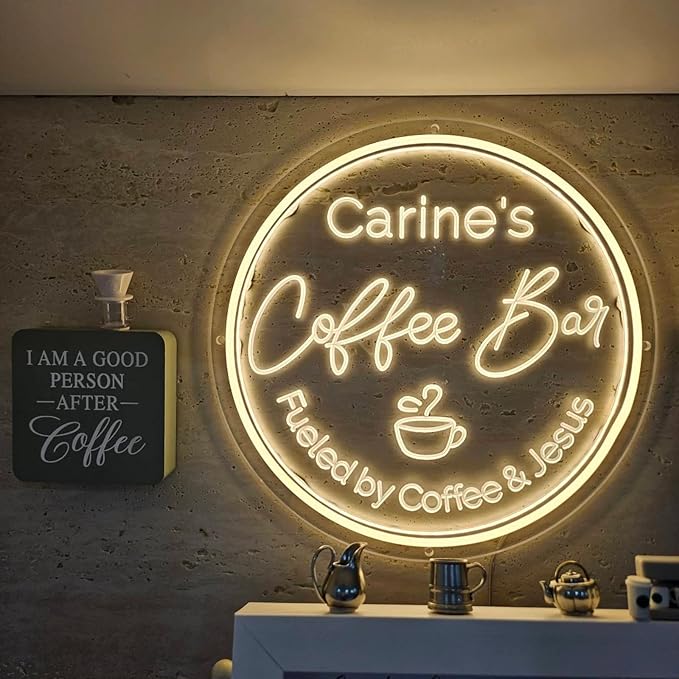 Custom Coffee Bar Neon Sign, Personalized Led Light Coffee Signs for Coffee Station, Home Bar Cafe Shop Window Coffee Area Kitchen Event Party Gift (custom coffee)