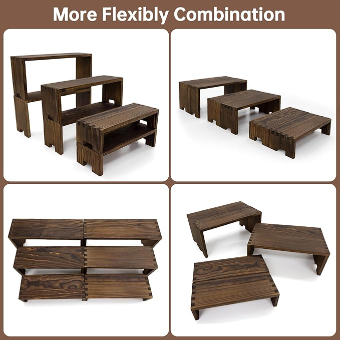 12Pcs Display Riser Wood Risers Cupcake Stand 3 Tier Racks Decorative Rectangular 4 Set Cologne Perfume Organizer Dessert Stands for Vendors Event