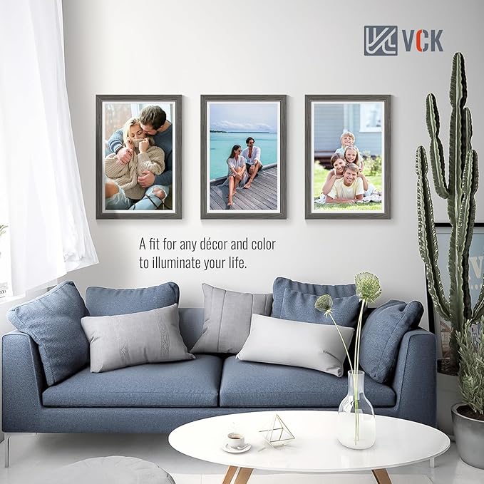 VCK 12x18 Picture Frame 2 Pack - Grey, High-End Wood Poster Frames with Tempered Glass, Display 11x17 Photo with Mat or 12x18 without Mat, Art Gallery-Quality, Wall Hanging, Grey