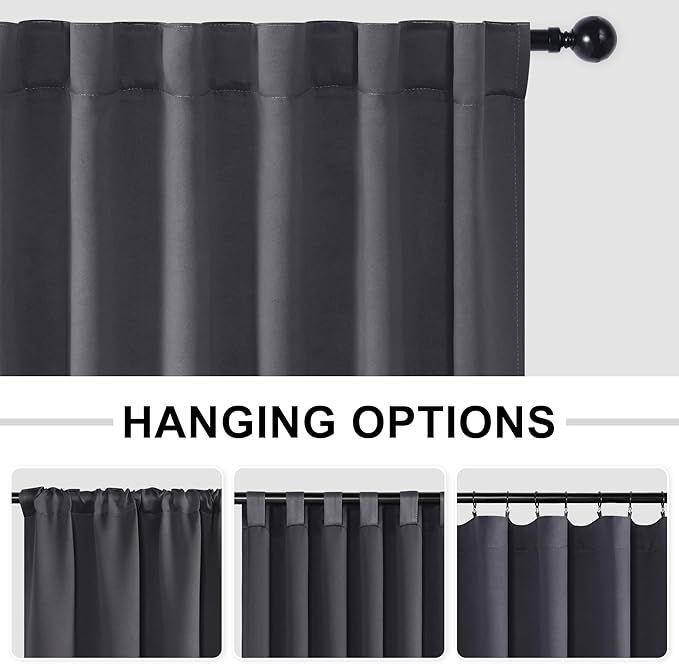 Hiasan Blackout Patio Sliding Door Curtain Extra Wide Thermal Insulated Blind Privacy Room Divider Curtain with Back Tab & Rod Pocket for Bedroom Partition Glass Door (100 x 84 Inches, Dark Grey)