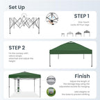 PHI VILLA 10x10ft 1-Person Setup Pop Up Canopy Tent Instant Portable Shelter w/ 1-Button Push, Case, 4 Weight Bags - Green
