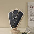 Natural Body Wood Necklace Display Stand with Black Leather Soft Mat Necklace Holder Organizer Desktop Stand for Home Store Dresser-3.3"x5.8"x8.4"