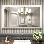 Amorho Bathroom Mirror, 55x32 Inch White Thick Metal Framed Wall Mirrors for Over 2 Sinks, Bedroom, Living Room, Entryway, Large Rectangle Wall-Mounted Mirrors.