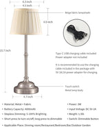 KDG Cordless LED Table Lamp Set of 2, Portables Fabric Shade Desk Lamps, 4000mAh Rechargeable Battery Powered Lighting, Dimmable Light for Dining Room, Bedroom, Bedside, Night Light, Balcony (Nickel)