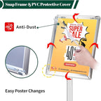 Heavy Duty Pedestal Sign Holder for Display, 11 x 17 inches Adjustable Floor Standing Sign Holder with Weighted Base , Vertical and Horizontal View Sign Stand for Indoor/Outdoor Advertising，Silver
