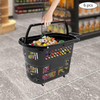 35L 6PCS Shopping Carts with Wheels and Handle, Plastic Rolling Basket, Portable Shopping Baskets Set for Supermarkets and Retail Stores