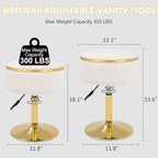 Adjustable Vanity Stool with Storage, 360° Swivel Makeup Stool Chair Small Velvet Round Ottoman with Gold Base for Bedroom (Beige)