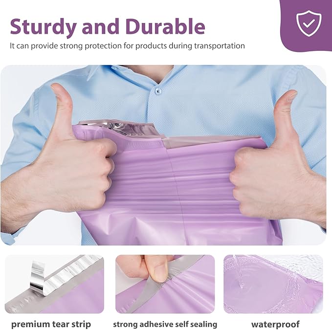 Fuxury Poly Mailers 14.5x19 Inch 200 Pcs, Waterproof Shipping Bags for Clothing, Strong Adhensive Shipping Envelopes for Small Business Suppliers, Self Seal Mailers Poly Bags Mailing Envelopes Purple