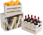 Set of 3 Wood Nesting Storage Crates with Handle(Large,Medium,Small), Farmhouse Decorative Wooden Crates for Display, Rustic Wood Baskets for Home Organization Decor (Washedwhite)