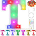 mooncow Rechargeable Light Up Letters,Colorful Marquee Letters with Remote,Gift Wrap Gifts,Bedroom Home Bar Party Decor (T)