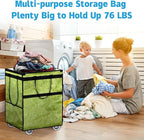Boczif Large Laundry Basket Hamper Bag, Reusable Grocery Bag Collapsible Cart with Wheels and Handle, Rolling Tote Shopping Bags Storage Organizer for Clothes & Groceries, Trip, Sports, Picnic (Green)