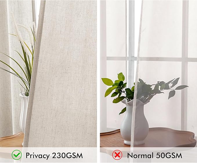 MIULEE Non-See-Through Privacy Linen Curtains 2 Panels, Light Filtering Window Curtains Farnhouse Textured Back Tab Semi Sheer Drapes for Bedroom Living Room, 52 x 84 Inches Long, Linen