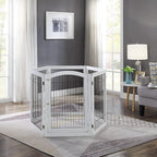 unipaws 144" Extra Wide Dog Gate and Pet Playpen, Free Standing Tall Dog Fence with Walk Through Door, Barriers for Home, Use as Indoor Dogs Cats Pen, Rabbit Pen, White