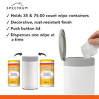 Spectrum Disinfecting Wipes Container White Refillable Stainless Steel Wipe Holder for Bathroom Kitchen School Classroom, Reuseable Push Button Wet Wipe Dispenser for Disinfect Cleaning Countertop