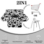 Shopping Cart Cover for Baby 2-in-1 High Chair Cover with Safety Harness Multifunctional Dark Black White Cow Pattern Cart Covers for Babies Soft Padded Grocery Cart Cover for Baby Boy Girl