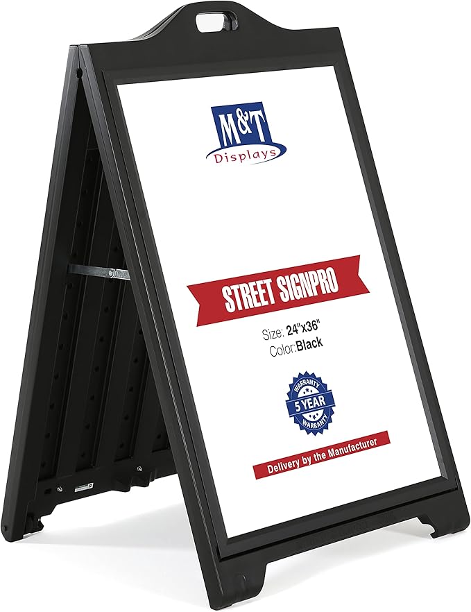 M&T Displays Sign & Brochure Stand Bundle – 24x36" Street SignPro A-Frame with Lens + 8.5x11" Freestanding Literature Holder – For Restaurants, Lobbies, Retail, or Trade Shows