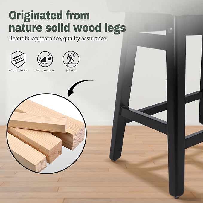 Counter Height Bar Stool Kitchen Counter Modern Backless Barstool with Upholstered Faux Leather Seat and Solid Wood Leg Farmhouse 24 inch Bar Chair, Grey + Black, 1pc