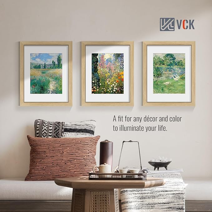 VCK 11x14 Picture Frame 5 Pack - Natural Oak, High-End Wood Poster Frames with Tempered Glass, Display 8x10 Photo with Mat or 11x14 without Mat, Art Gallery-Quality, Wall Hanging, Natural Oak