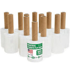 5" x 1000' Industrial Strength Mini Stretch Wrap with Extended Core Handles, Ready to Use Pack of 12 Clear Stretch Film Rolls, 80 Gauge, 500% Elongation - Shrink Wrap for Moving, Packing