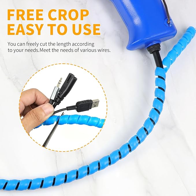 Spiral Cable Wrap, 16.4ft, 33ft Wire Protection Sleeve Cover Cable Organizer Pipe Flexible Spiral Wrap Winding Tube Prevent Cat from Chewing Cables (Blue, 8mm (5/16")-16.4ft)