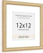 Natural Oak 12x12 Picture Frames Mat to 8x8 Picture Display,Original Wood Handcrafted Poster Frame,Wooden Frame 12x12 with Tempered Glass Graduation Family Wedding Certificate Photo Wall Mounted
