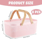 Sadnyy 4 Pcs Plastic Mesh Garden Harvest Basket Storage Basket with Wooden Handle Multi Functional Mesh Bin for Kitchen Cabinet Picnic Fruit Vegetable Gathering Organizer(Large,Pink)