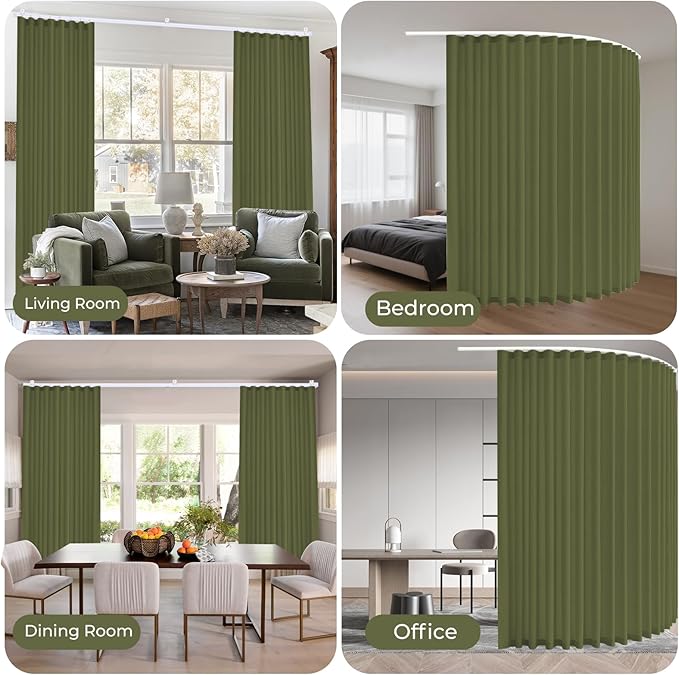 Faux Linen Semi Sheer Room Divider Curtain with Flexible Curtain Track, Extra Wide Light Filtering Privacy Curtain for Patio Sliding Glass Door, Living Room Bedroom, Olive Green, W100xL96, 1 Panel