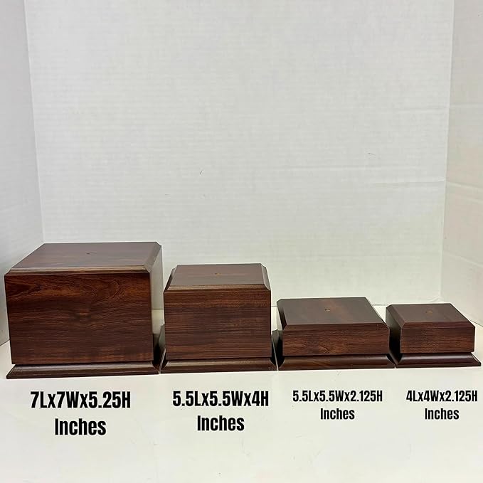 Display Base Pedestal Cherry Finish with 5/16" Center Hole – Square Stand Blank for Trophies, Figurines, 3D Prints, DIY Projects – Available in Multiple Sizes (4"Lx4"Wx2 1/8"H)