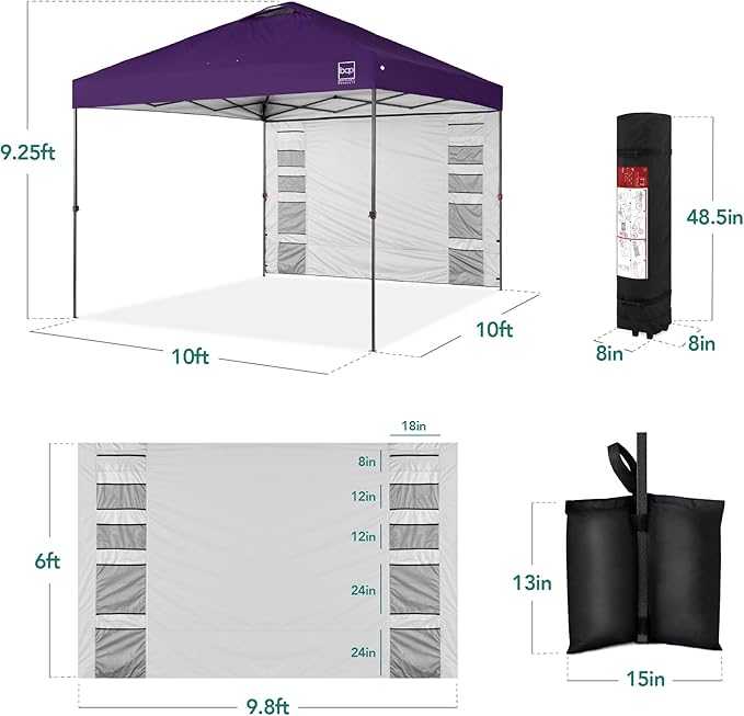 Best Choice Products 10x10ft Easy Pop Up Canopy w/Side Wall, 10 Pockets, Portable Carrying Case, 1-Button Setup, 4 Weight Bags - Amethyst Purple