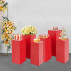 6Pcs Metal Pedestal Stand for Party, Large Red Cake Stand, Pedestal Display Plinth Pillars for Wedding Ceremony Birthday Party Art Decor, Column Decorative Cube for Wedding Dessert Table Display