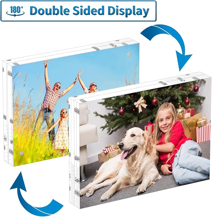 AITEE 8x10 Acrylic Picture Frames 3 Pack, 20% Thicker Block, Clear Picture Frames Freestanding Double Sided Magnetic Acrylic Lucite Frameless Transparent Square Frame Gift for Desktop Display